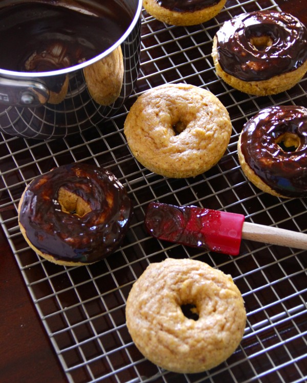 Pumpkin Doughnuts with Chocolate Glaze