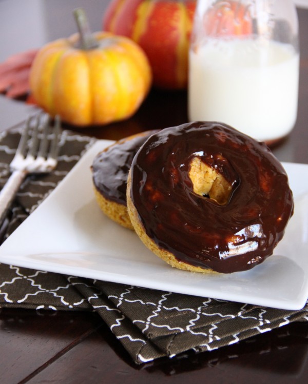 Pumpkin Doughnuts with Chocolate Glaze