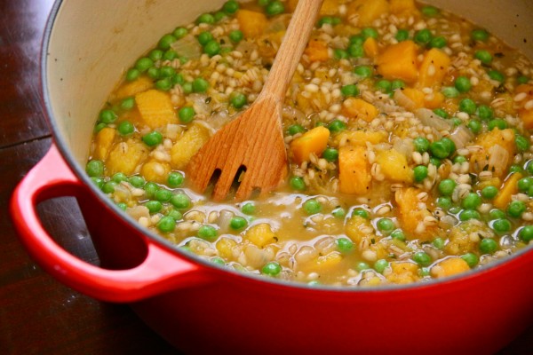 butternut squash risotto with parmesan and peas