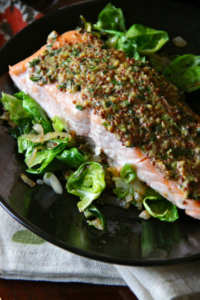 mustard glazed salmon with shallots 