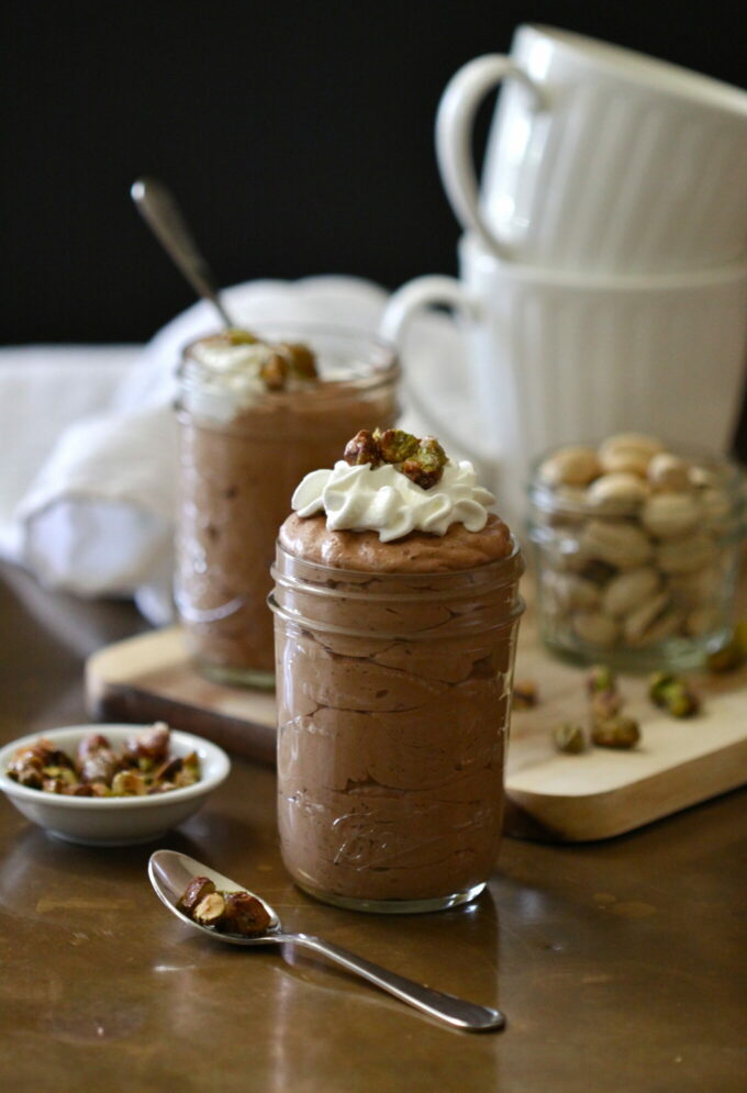 chocolate mousse with candied pistachios