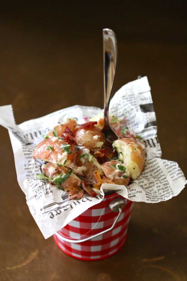 lemon herbed potato salad with crispy bacon