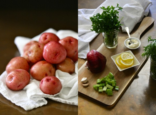 lemon herbed potato salad with crispy bacon