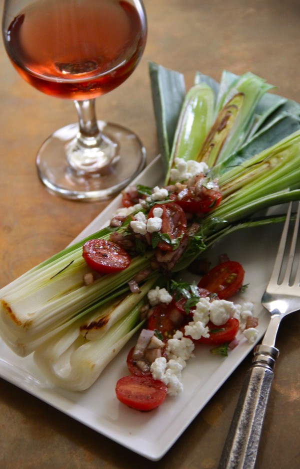 grilled leeks with garden tomatoes and fresh basil www.climbinggriermountain.com