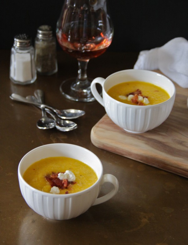 cool cantaloupe gazpacho with goat cheese & crispy bacon www.climbinggriermountain.com