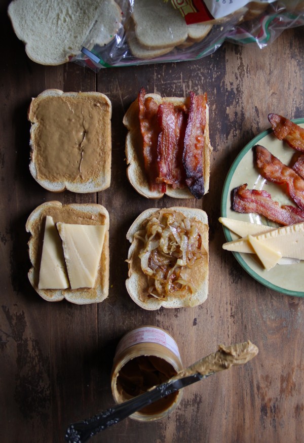 peanut butter and bacon sandwiches with fontina cheese + caramelized onions www.climbinggriermountain.com