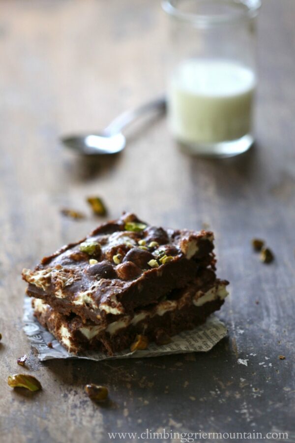 Rocky Road Nutella Bars with Candied Pistachios www.climbinggriermountain.com