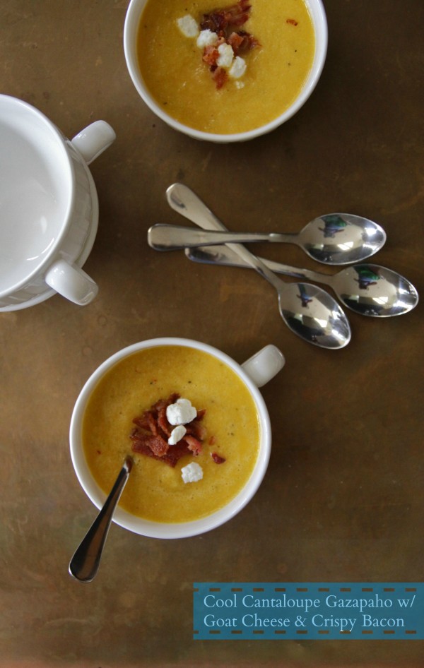 cool cantaloupe gazpacho with goat cheese & crispy bacon www.climbinggriermountain.com