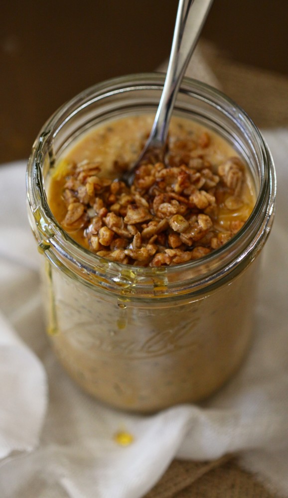 overnight pumpkin breakfast smoothie with brown butter granola + honey www.climbinggriermountain.com