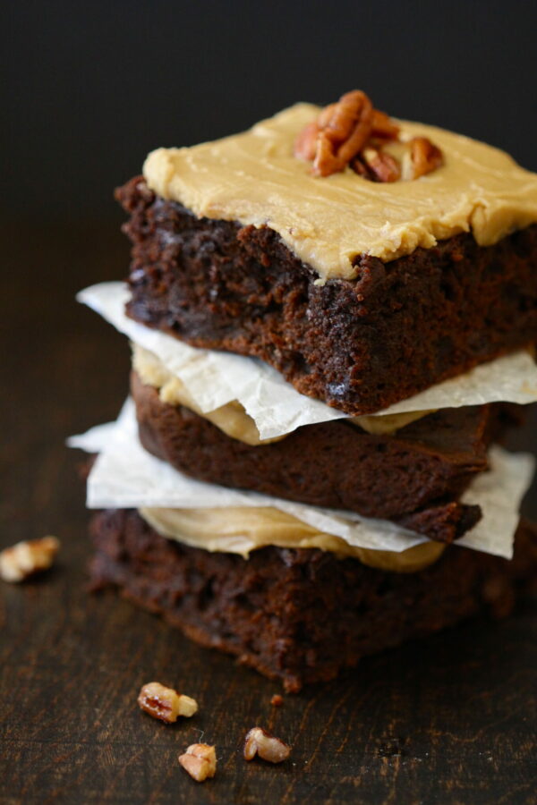 pumpkin brownies with brown sugar icing & candied pecans www.climbinggriermountain.com
