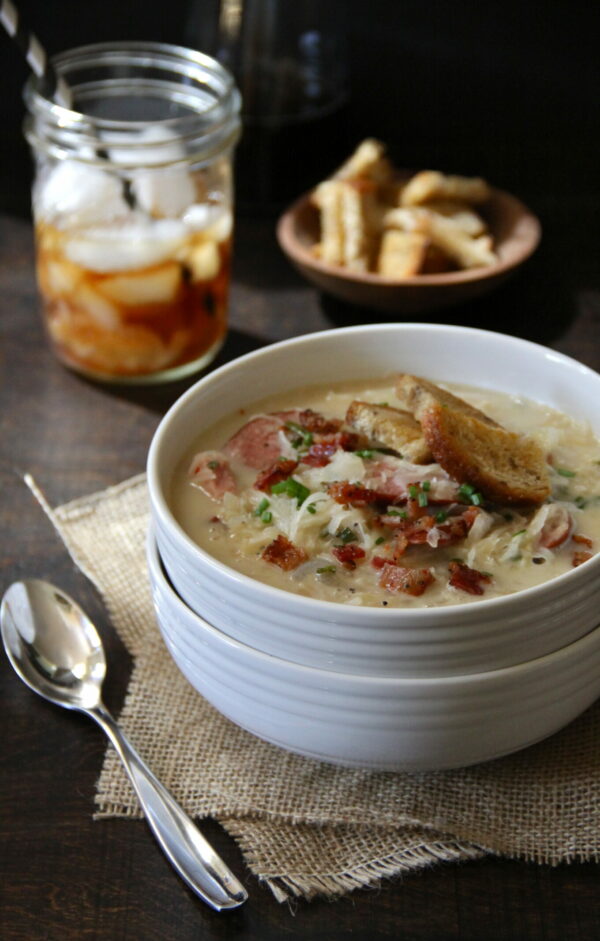 spicy reuben chowder with brown butter rye croutons www.climbinggriermountain.com