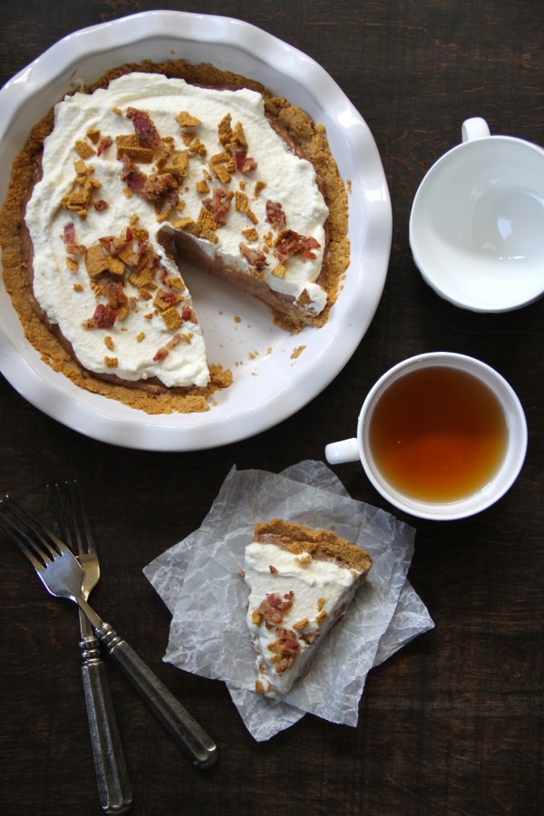 peanut butter nutella pie with crispy bacon & crushed golden grahams www.climbinggriermountain.com