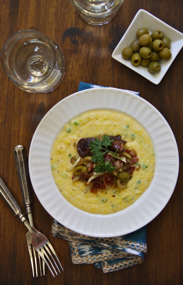 creamy polenta with caramelized fennel, bacon, and spanish olives www.climbinggriermountain.com