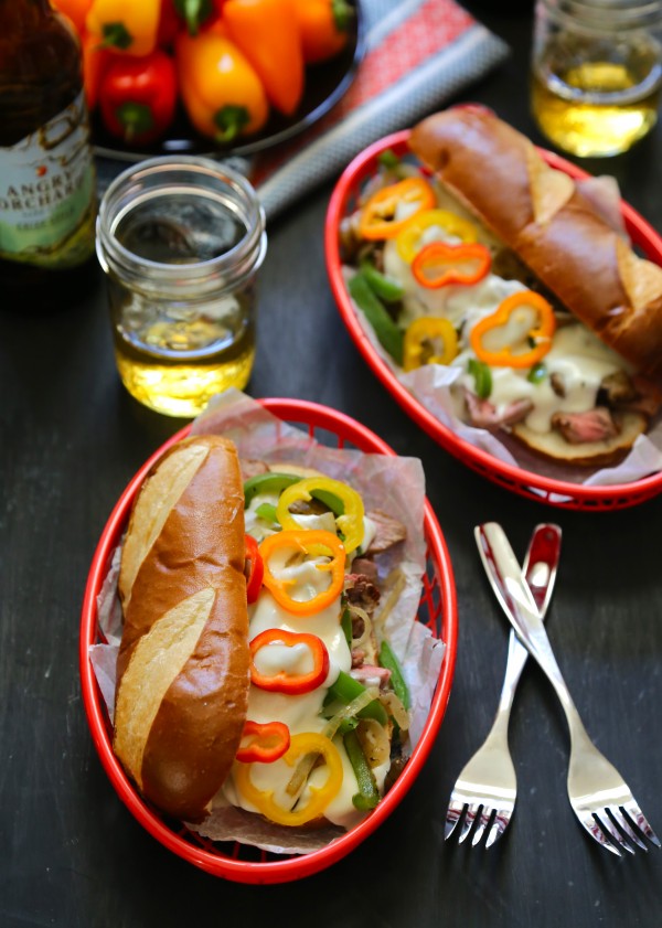 philly cheesesteaks with sweet peppers and homemade provolone sauce www.climbinggriermountain.com