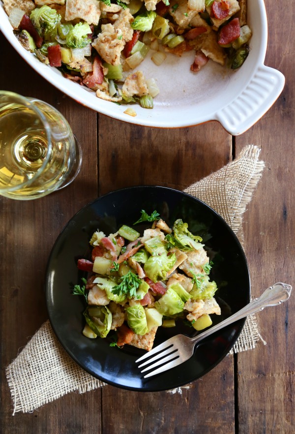 foodie fridays: brussel sprout, bacon, and apple naan stuffing www.climbinggriermountain.com