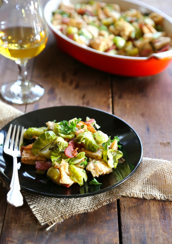 foodie fridays: brussel sprout, bacon, and apple naan stuffing www.climbinggriermountain.com