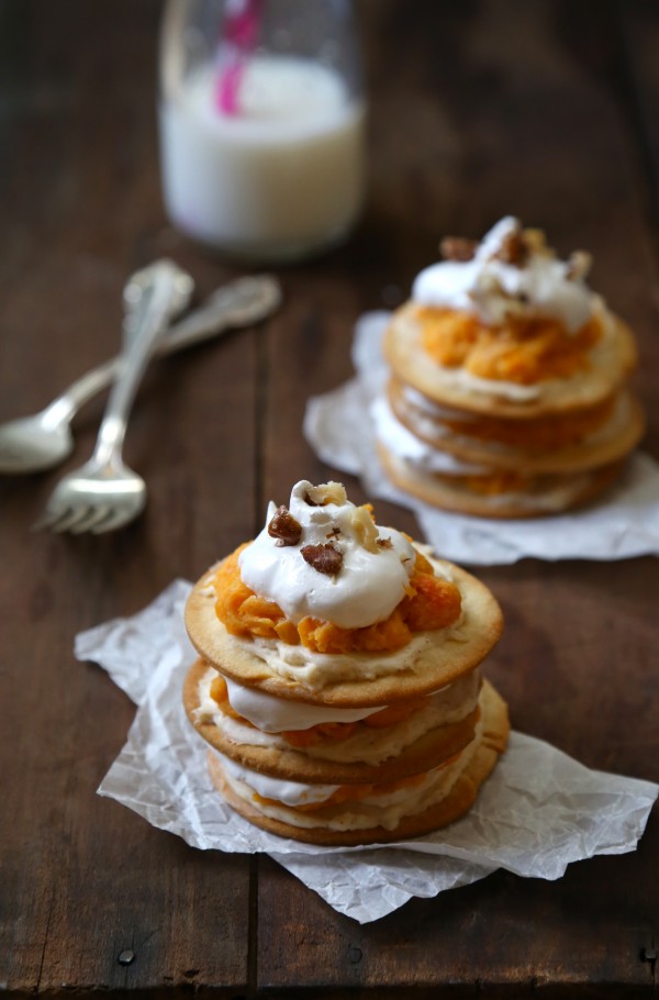 mini butternut squash pie stacks with marshmallow frosting www.climbinggriermountain.com