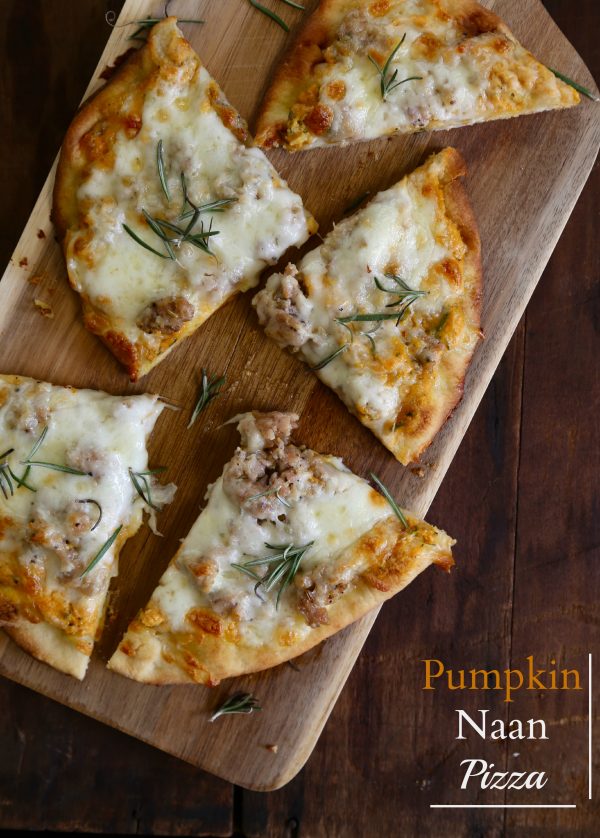 pumpkin naan pizza with gruyere & fresh herbs www.climbinggriermountain.com