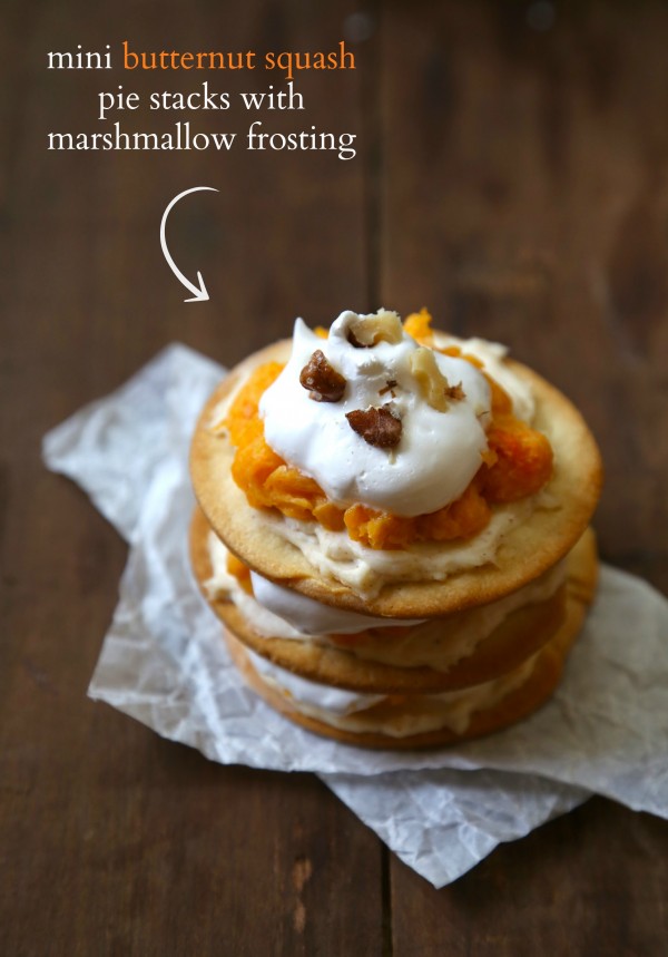 mini butternut squash pie stacks with marshmallow frosting www.climbinggriermountain.com