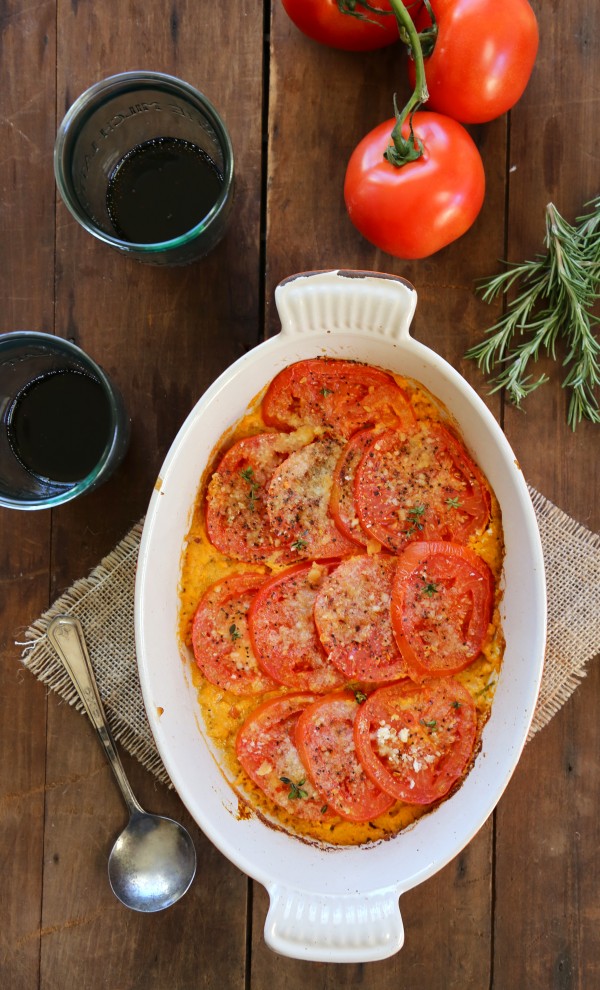 foodie fridays: tomato pumpkin gratin with spiced gruyere breadcrumbs