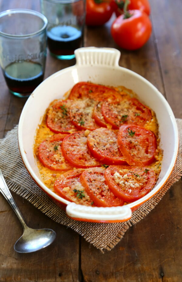 foodie fridays: tomato pumpkin gratin with spiced gruyere breadcrumbs