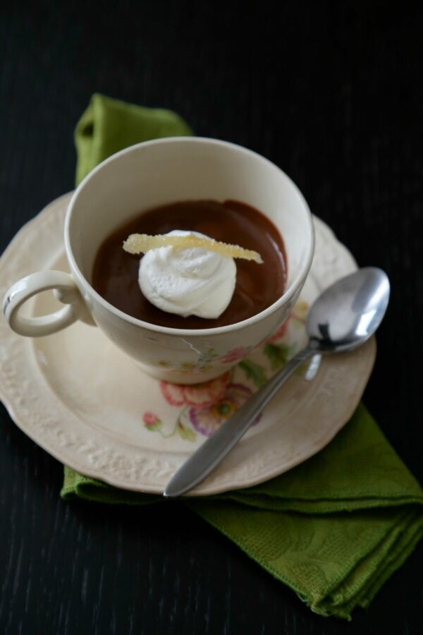 chocolate pudding with candied ginger www.climbinggriermountain.com