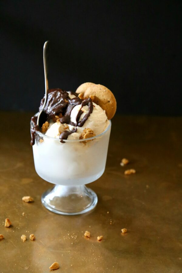 vanilla gelato with dark chocolate-ginger ganache & crushed gingersnaps www.climbinggriermountain.com