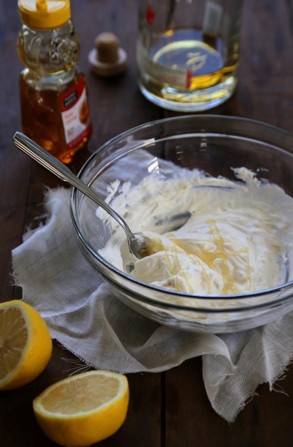 mini lemon pound cake sundaes with honey-bourbon whipped cream