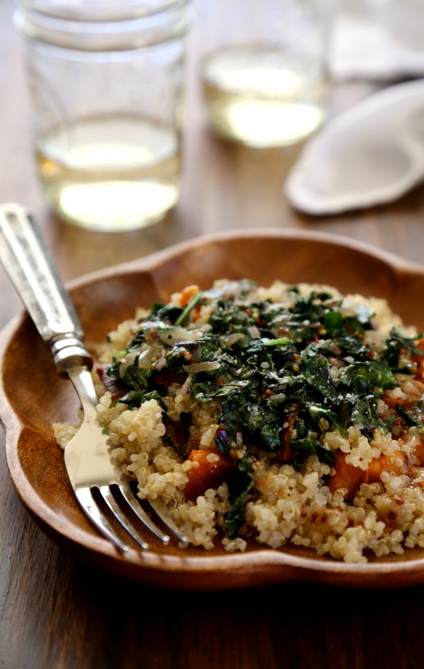 winter squash salad with quinoa, dandelion greens, & whole grain mustard vinaigrette www.climbinggriermountain.com