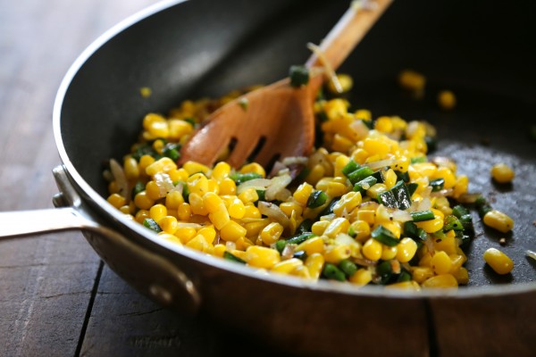 cheesy egg quesadilla with poblano corn relish