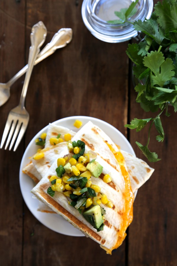 cheesy egg quesadilla with poblano corn relish www.cllimbinggriermountain.com