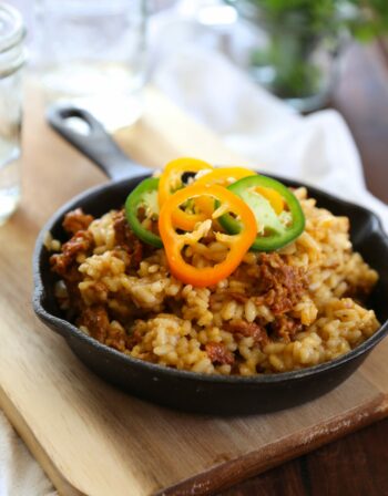 tex-mex risotto with chorizo & sweet peppers www.climbinggriermountain.com