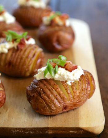 mini hasselback red potatoes with burrata & bacon www.climbinggriermountain.com