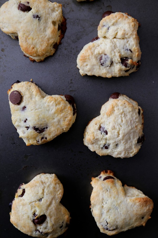 dark chocolate heart scones with chocolate ganache & toasted coconut