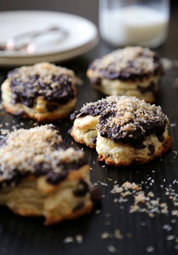 dark chocolate heart scones with chocolate ganache & toasted coconut www.climbinggriermountain.com