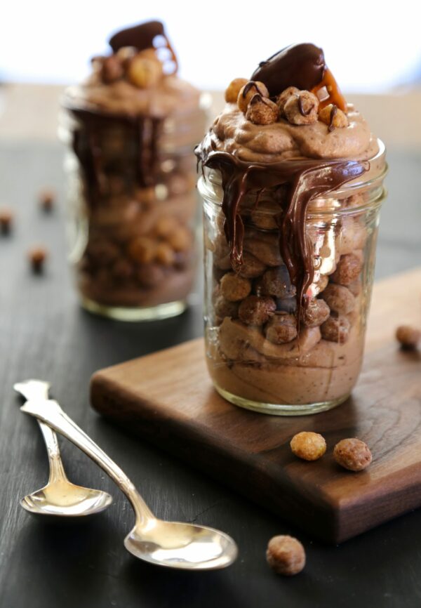 chocolate mousse parfaits with reese's puffs & chocolate covered pretzels www.climbinggriermountain.com