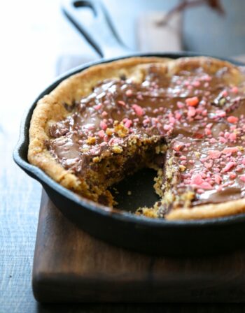 individual dark chocolate skillet cookies with nutella & strawberry pop rocks www.climbinggriermountain.com