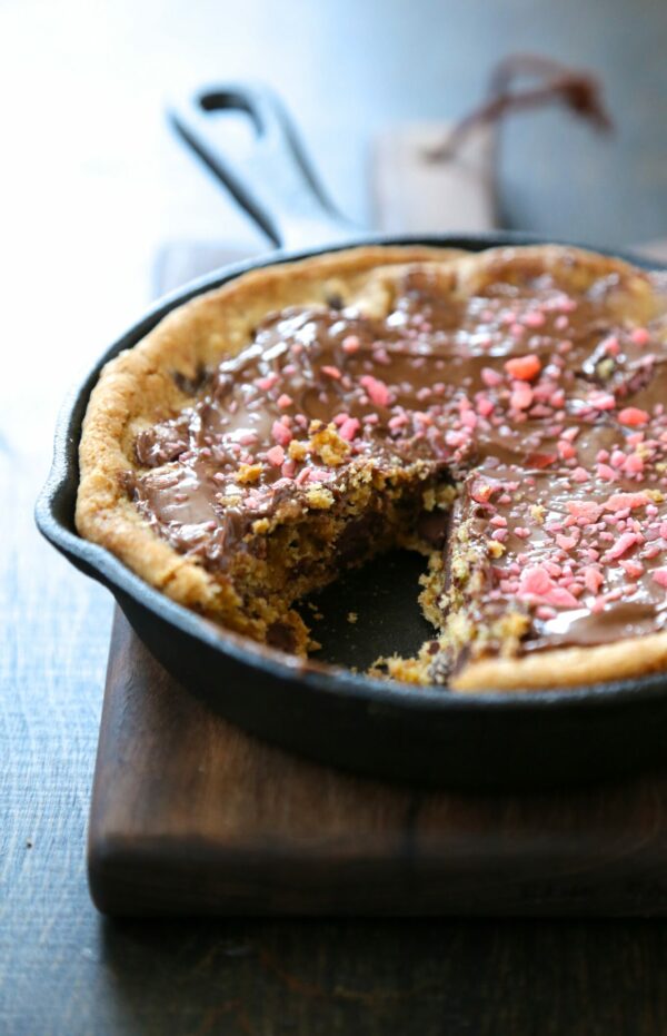 individual dark chocolate skillet cookies with nutella & strawberry pop rocks www.climbinggriermountain.com