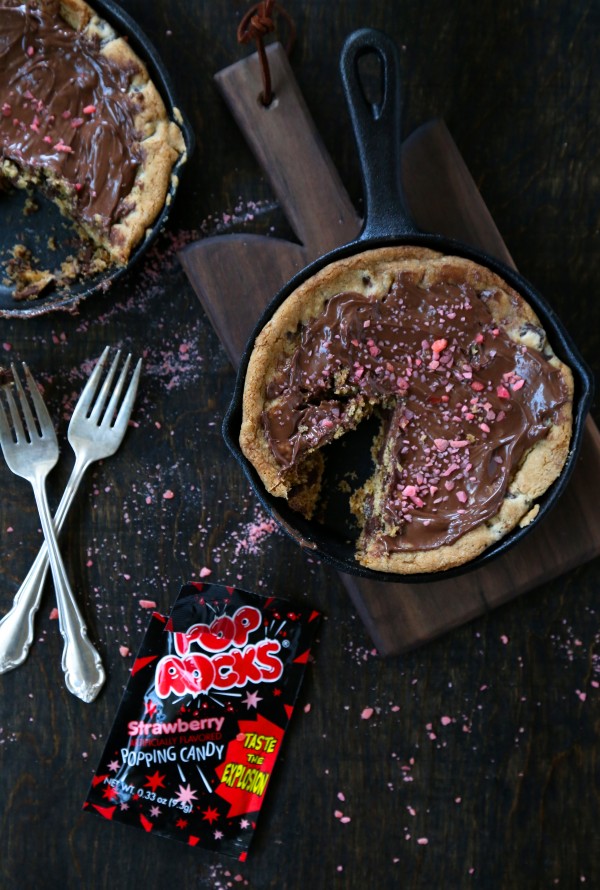 individual dark chocolate skillet cookies with nutella & strawberry pop rocks www.climbinggriermountain.com