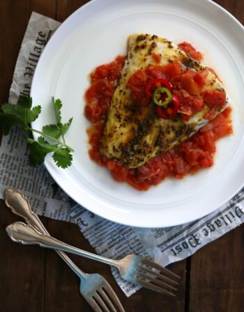 curry spiced barramundi with tomato-ginger sauce www.climbinggriermountain.com