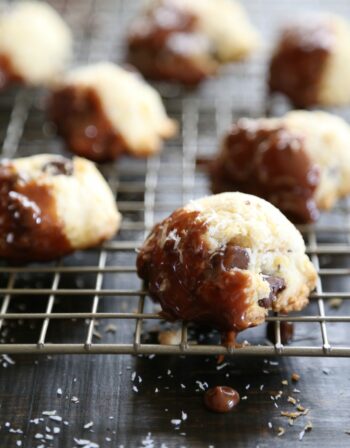 dark chocolate coconut biscotti bites with cadbury creme ganache www.climbinggriermountain.com