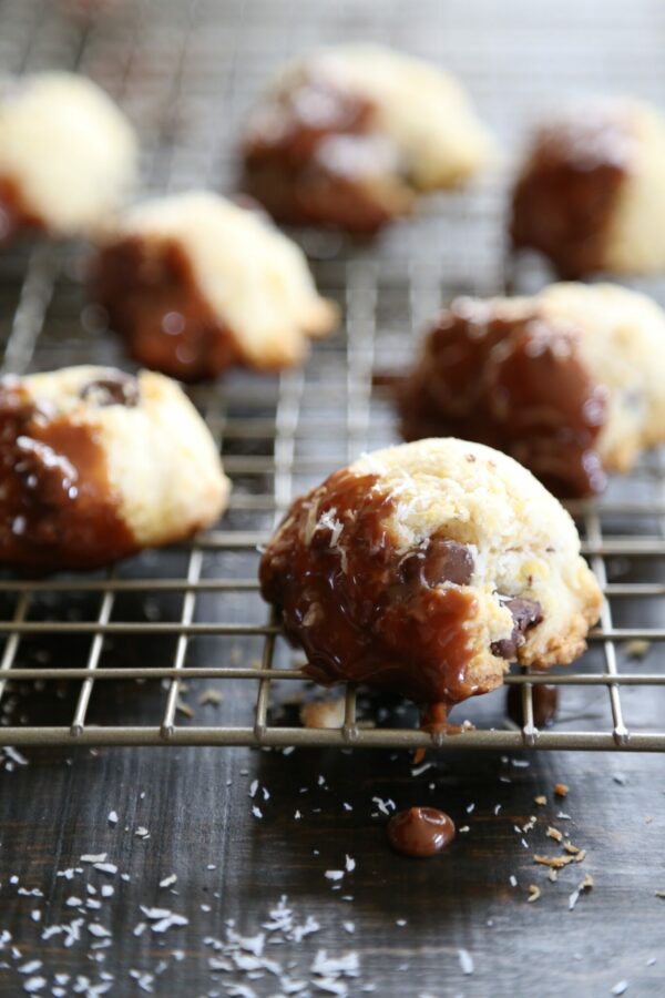 dark chocolate coconut biscotti bites with cadbury creme ganache  www.climbinggriermountain.com