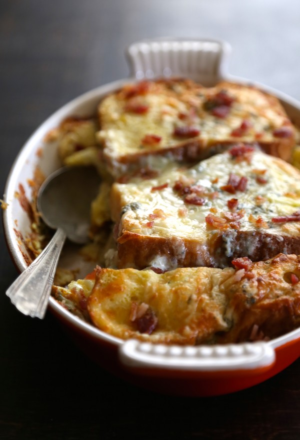 artichoke bread pudding with bacon + gorgonzola www.climbinggriermountain.com