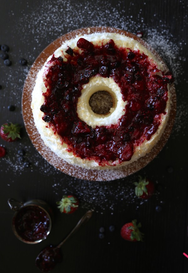 angel food cake with ginger-berry compote www.climbinggriermountain.com