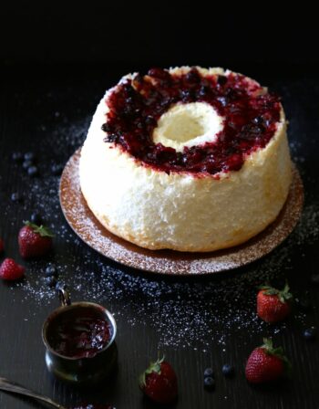 angel food cake with ginger-berry compote www.climbinggriermountain.com