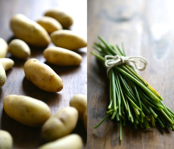 crispy salt and vinegar fingerling potatoes with fresh chives