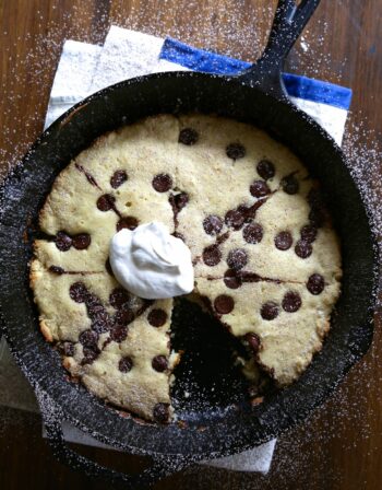 dark chocolate chip pancake skillet with kahula whipped cream www.climbinggriermountain.com
