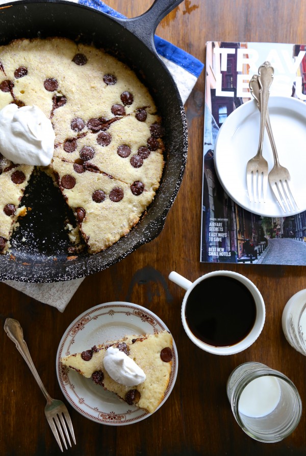 dark chocolate chip pancake skillet with kahula whipped cream www.climbinggriermountain.com