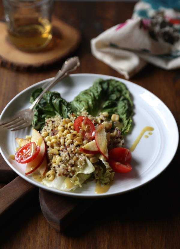 grilled romaine salad with quinoa, apples, corn, & dijon vinaigrette www.climbinggriermountain.com