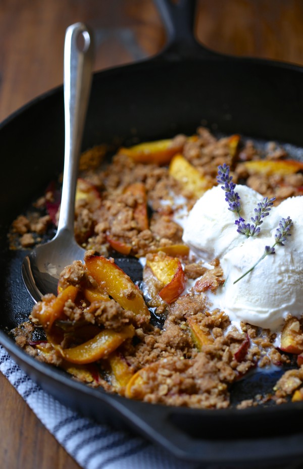 peach and lavender crisp with vanilla bean ice cream